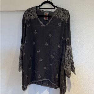 Johnny Was Black and Gray Embroidered Tunic